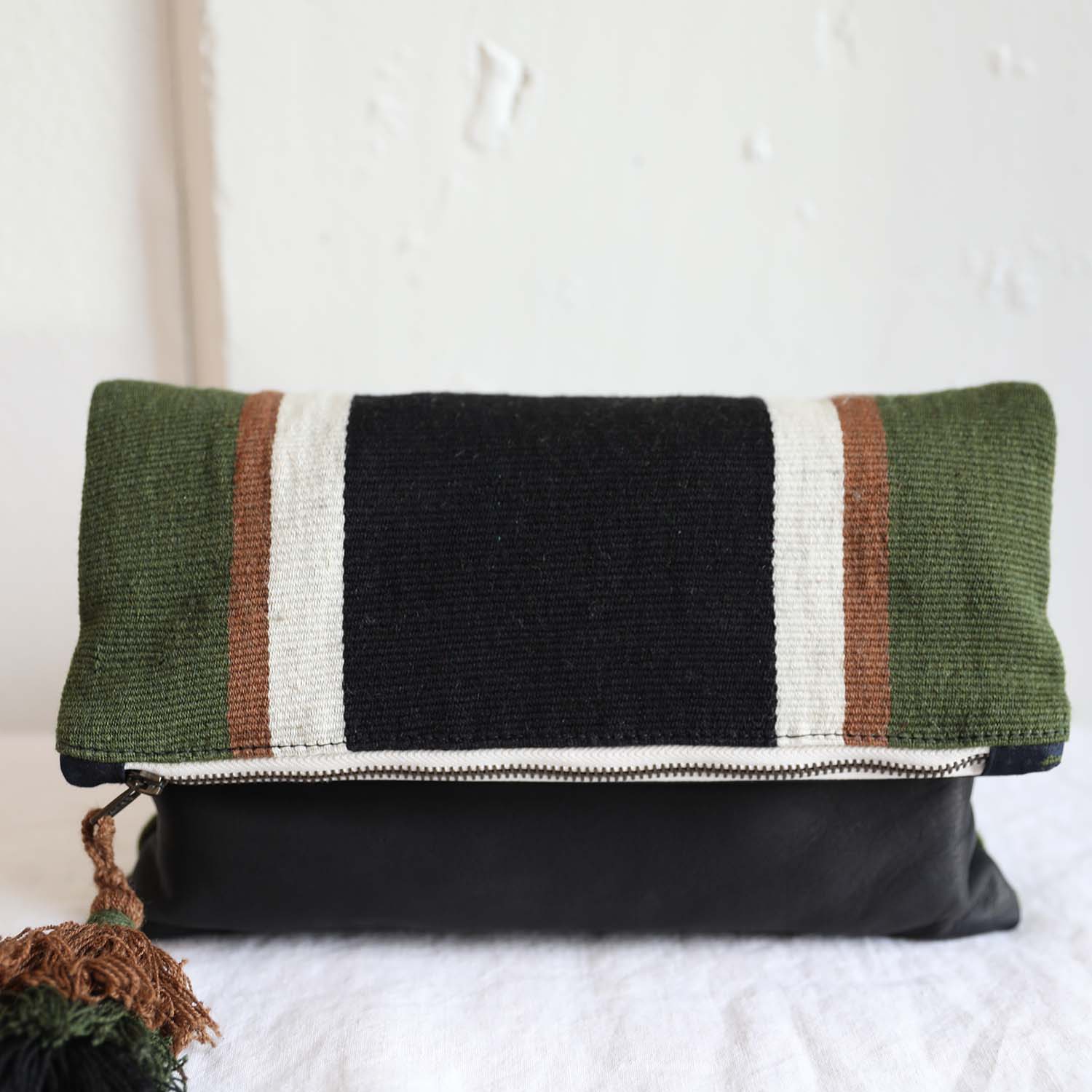 Black Woven Foldover Clutch