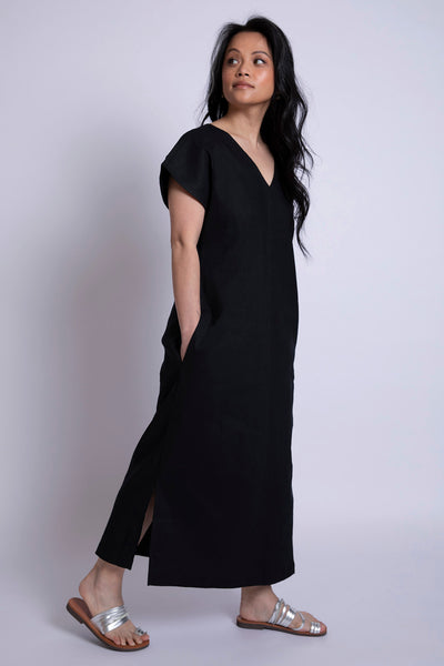 Atsuko V-Neck Dress in  Black