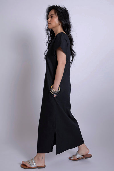 Atsuko V-Neck Dress in  Black