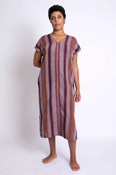 Atsuko V-Neck Dress in Lavender Original Stripe