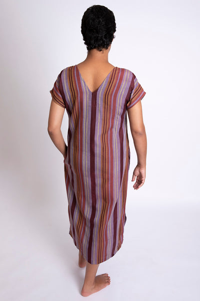 Atsuko V-Neck Dress in Lavender Original Stripe