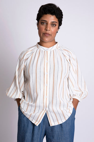 Satomi Poet Sleeve Blouse in Gold Lurex Stripe