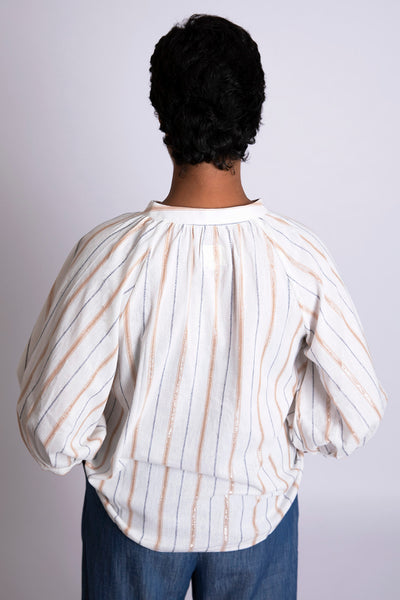 Satomi Poet Sleeve Blouse in Gold Lurex Stripe