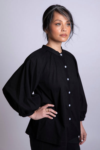 Satomi Poet Sleeve Blouse in Black Voile