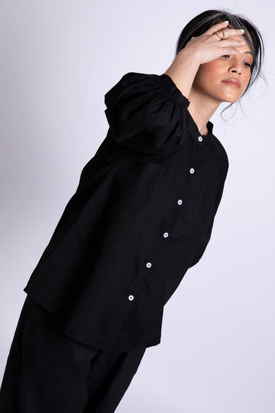 Satomi Poet Sleeve Blouse in Black Voile