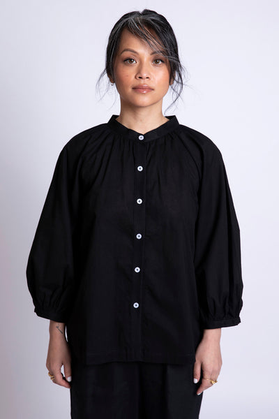 Satomi Poet Sleeve Blouse in Black Voile