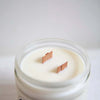 Wood wick detail shot in the Morning Grapefruit candle by Pantry Products