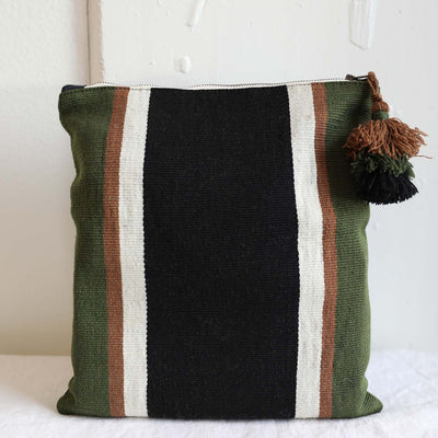 Foldover handwoven clutch in green, brown, white, and black ethically made by Awamaki in Peru
