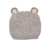 grey colored baby hat with bear ears, knitted from a blend of baby alpaca and pima cotton