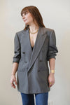 Cura Found - Vintage 90s Double Breasted Oversized Blazer Grey