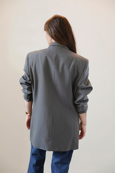 Cura Found - Vintage 90s Double Breasted Oversized Blazer Grey