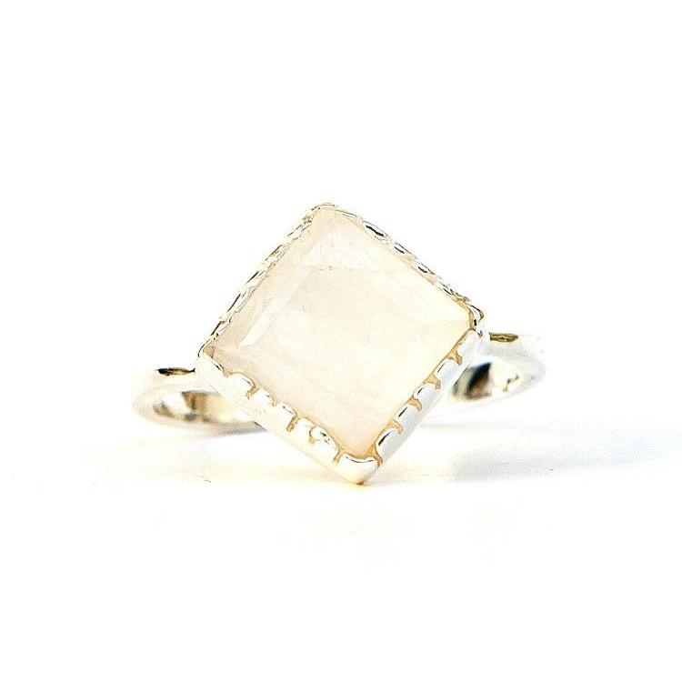 opal toned transparent semi-precious stone ring with .925 recycled sterling silver details by fair anita
