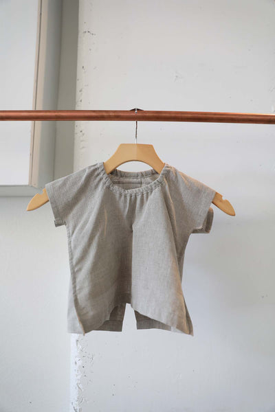 Modern boxy grey blouse for kids ethically made by Goel Community with natural dyes and handwoven