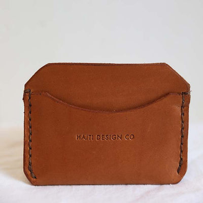Haiti Design Co caramel leather cardholder made from ethically sourced natural leather