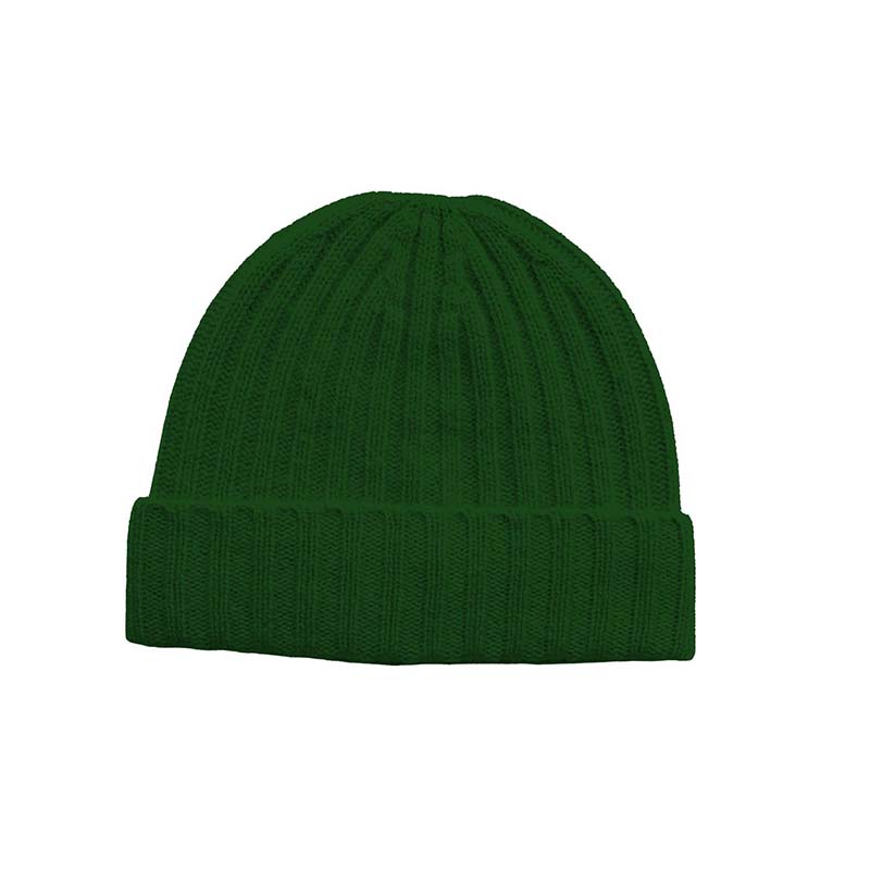 Emerald green ribbed beanie made from 100% Mongolian Cashmere