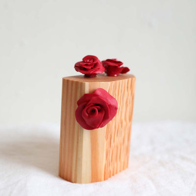 Side view of the Red Roses Hardwood Sculpture ethically handmade in Seattle Washington