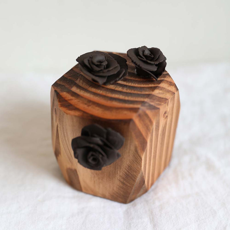Hand sculpted polymer resin and upcycled hardwood sculpture ethically made by Theresa Wingert