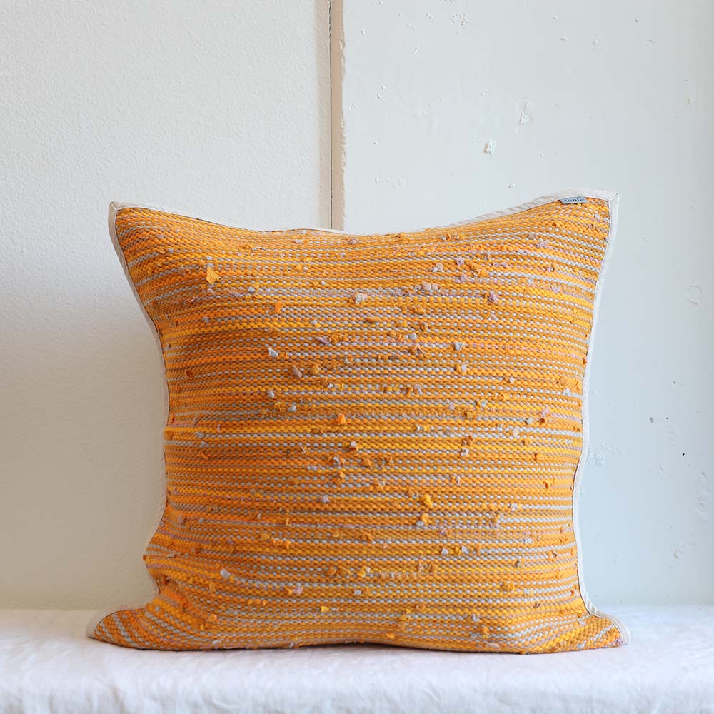 Handwoven marigold small stripes pillowcase ethically made by Tonlé in Cambodia